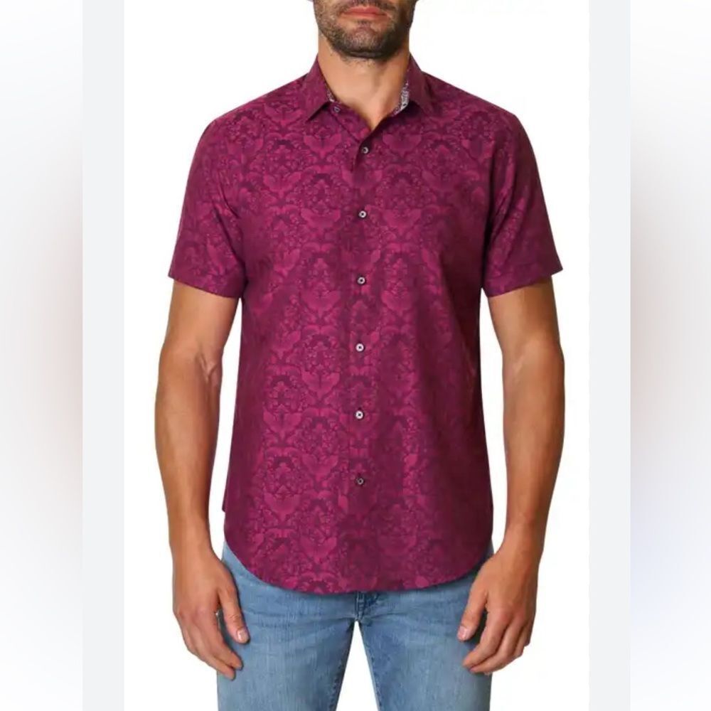 Robert Graham Burgundy Floral Short Sleeve Button-Down Shirt